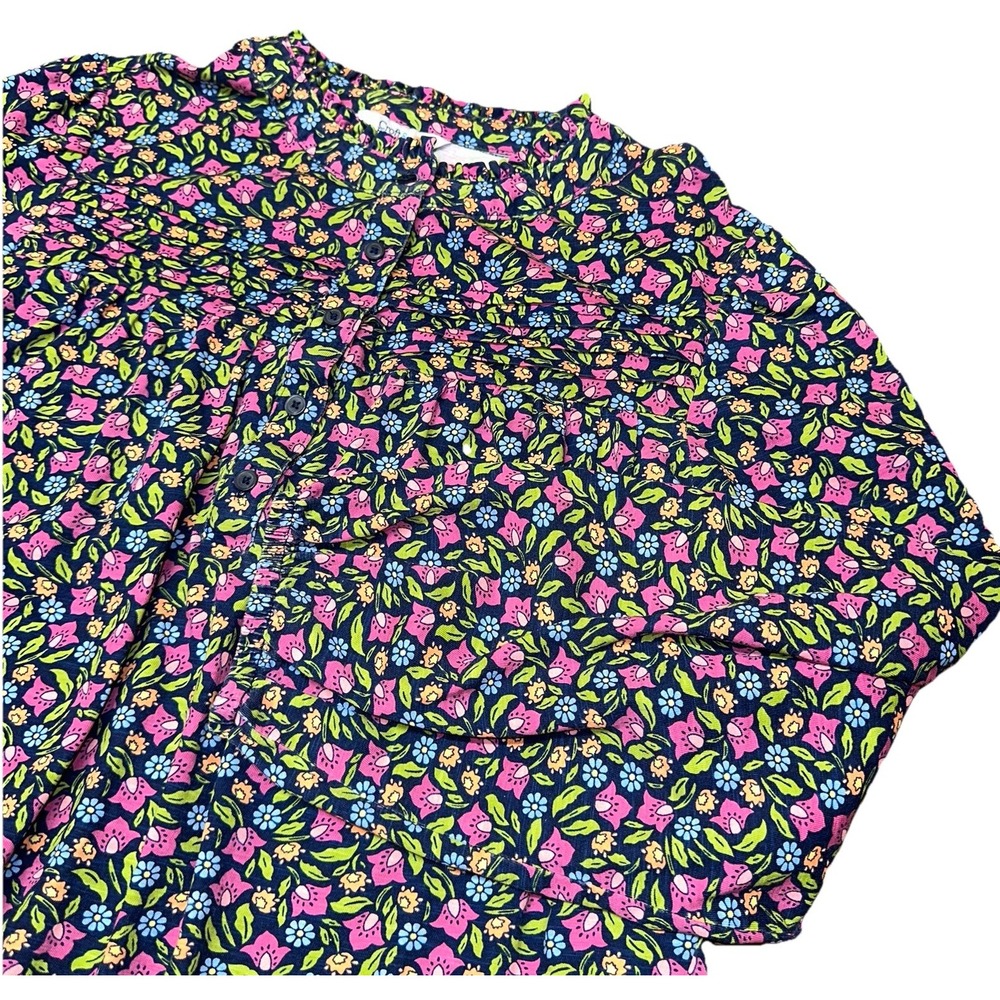 Croft & Barrow Multicolor Floral 1/4 Button Cotton Long Sleeve Tunic Top Women L